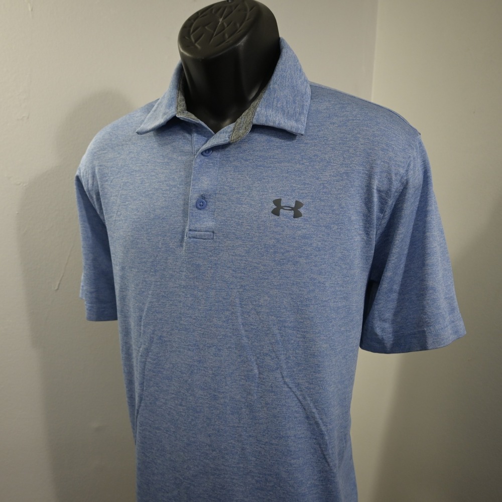 Under Armour The Playoff Polo Mens LG Loose Blue Gray Heather Logo Golf Shirt